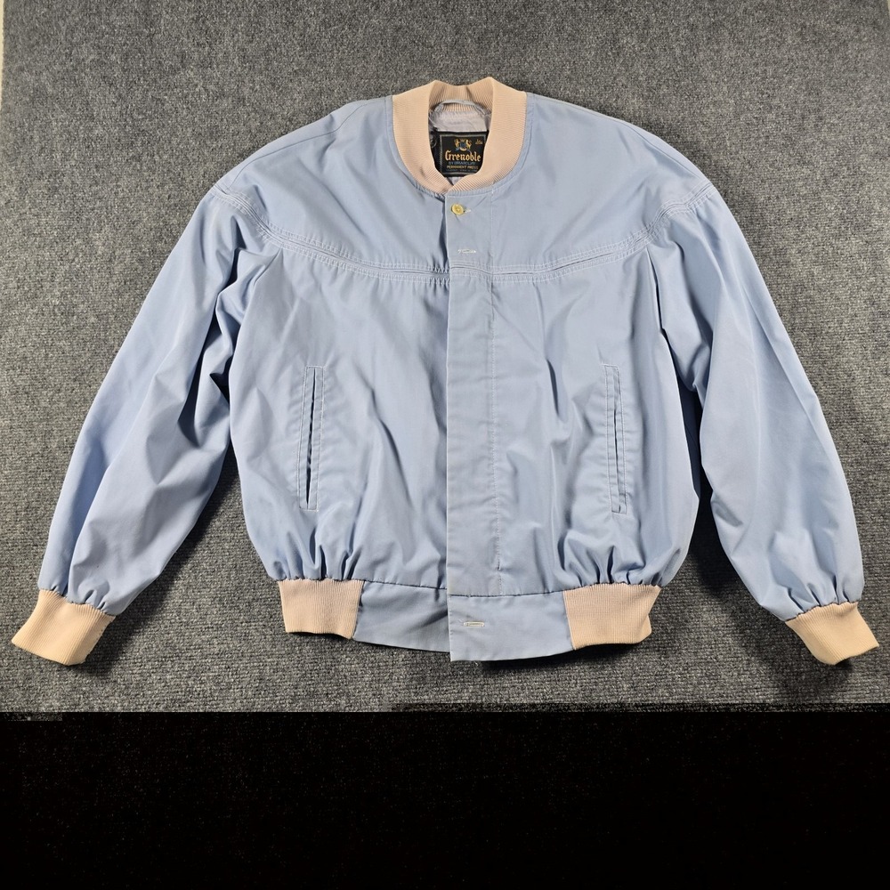 Vintage Grenoble By Briarcliff Men's Blue Bomber Jacket Size L 42-44 USA 70's?